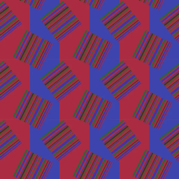 Геометрический Векторный Рисунок Полосатыми Квадратами Бесшовный Повторяющийся Дизайн Красном Синем — стоковый вектор