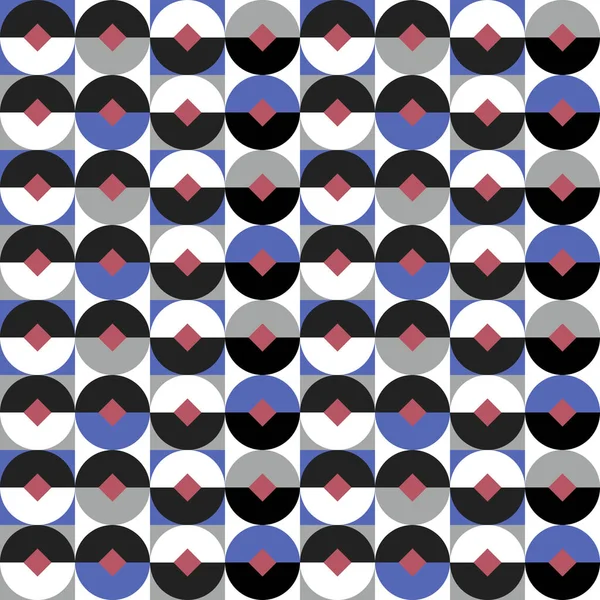 Geometrische Patroon Met Halve Cirkels Blauw Rood Zwart Wit Naadloos — Stockvector