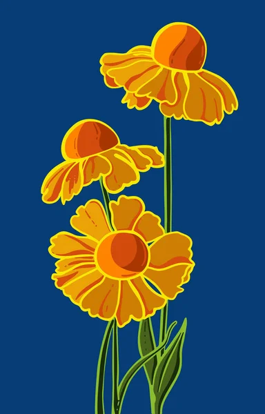 Isolated Sneezeweed Flower Blue Background Vector Illustration — Stockový vektor