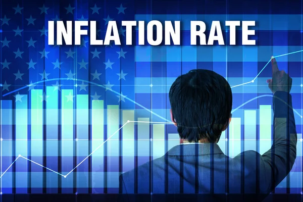 Wskaźnik Inflacji Wzrasta Stanach Zjednoczonych Gdzie Człowiek Wskazuje Rosnący Wykres — Zdjęcie stockowe