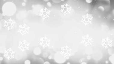 Yumuşak Işıklar ve Kar Taneleri 4K animasyonlu Güzel Beyaz ve Parlak Bokeh Arkaplanı. Kar yağışı ile Noel konsepti fon döngüsü