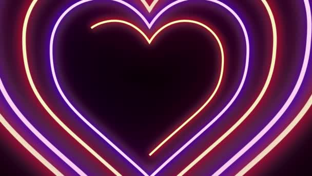 Beautiful Heart Animation Abstrak Neon Glowing Heart Lights Background Modern — Stok Video