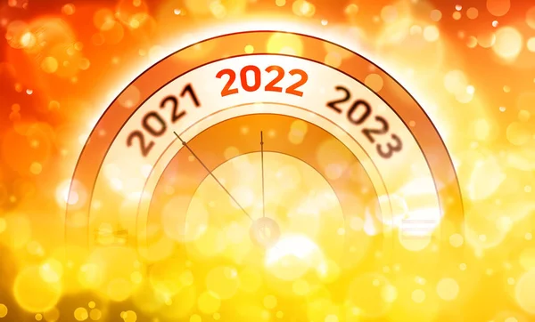 Новогодний Фон 2022 Года Выборочными Дефокусированными Огнями Часами Абстрактные Красочные — стоковое фото