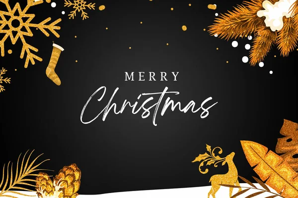 Golden Christmas Wishes Groeten Achtergrond Met Sneeuwvlokken Blad Modern Gouden — Stockfoto
