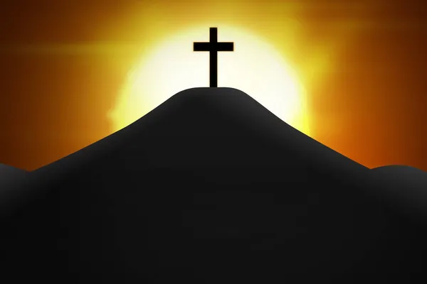 Religious Cross Sign Top Mountain Sunset Abstract Religon Background — Stock Photo, Image