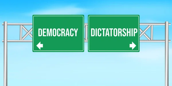 Демократія Проти Диктатури Концепція Тла Signboard Дорозі — стокове фото