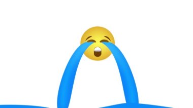 Emoji Okyanusu dolduran gözyaşlarıyla komik bir şekilde ağlıyor. 4K Emoji Animasyonu