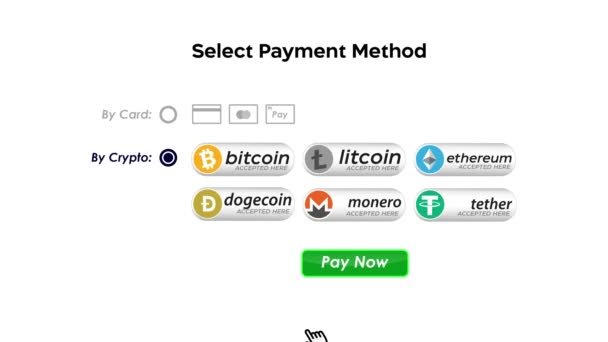 Neueste Zahlungsmethode Der Kryptowährung Videoanimation Green Screen Bezahlen Mit Crypto — Stockvideo