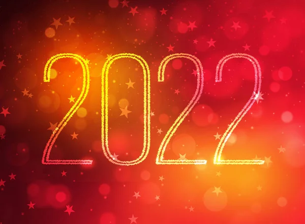 2022 Новый Год Bokeh Фон Красном Цвете Звездой Размытыми Огнями — стоковое фото