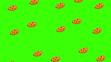 Yeşil Ekranda Çerezler 4K Animasyonu. Soyut Çikolatalı Kurabiyeler Canlandırması