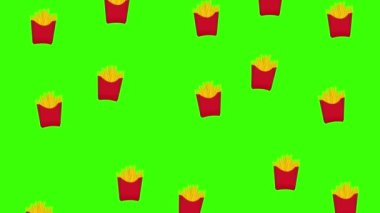 Patates kızartması 4K Yeşil Ekran Animasyon Kusursuz Döngü. Soyut patates kızartması animasyon arkaplanı