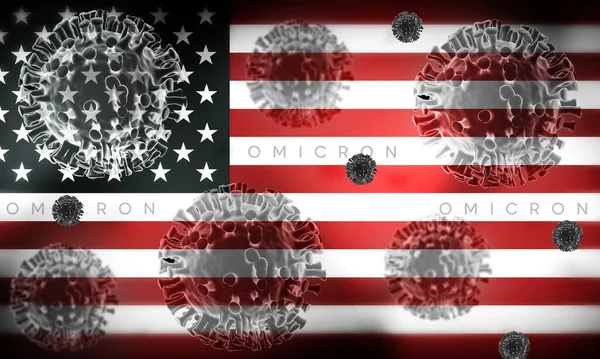 Coronavirus Omicron Variant United States Flag Virus Icon Covid Precautionary — стокове фото