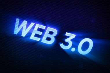 Web 3.0 Metaverse Science and Technology Concept Soyut Arkaplan. Parlak Mavi Renkli Dijital ve Yeni Dünya teknolojisi arkaplanı
