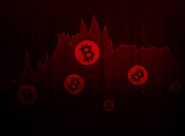 Kripto Para Birimi Grafiği Kırmızıda Düşüyor, Soyut Arkaplan. Dijital Para Birimi Bitcoin Arkaplanı Düşüyor.
