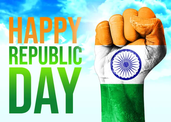 Feliz Día República India Concepto Fondo Con Puño Cielo Fondo — Foto de Stock