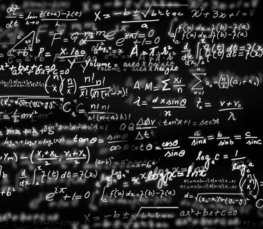 Görüntü Metniyle Yazılmış Matematiksel Denklemler ve Formüller. Soyut matematik arkaplanı.