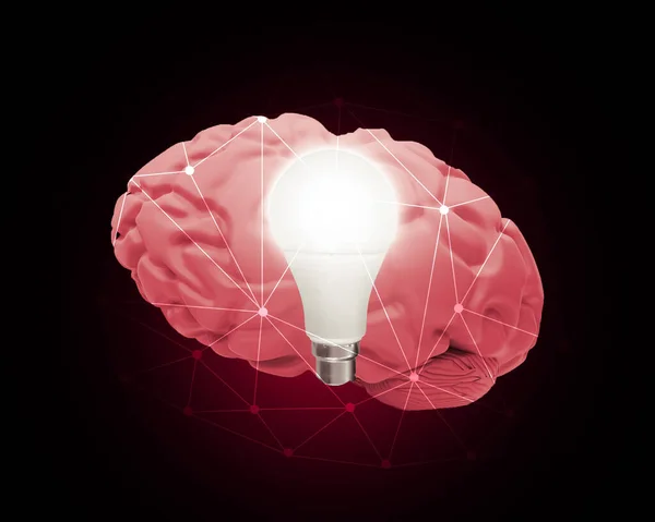 脳内でアイデアを生成する 3Dレンダリングされた概念背景脳とアイデアをつなぐノードを持つ ニューロリンクの概念背景 — ストック写真