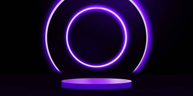 3D Parlayan Podyum Tasarımı. Ürün yerleştirme için boş yeri var. 3 Boyutlu Boş Oda ve Sahne Karanlığı