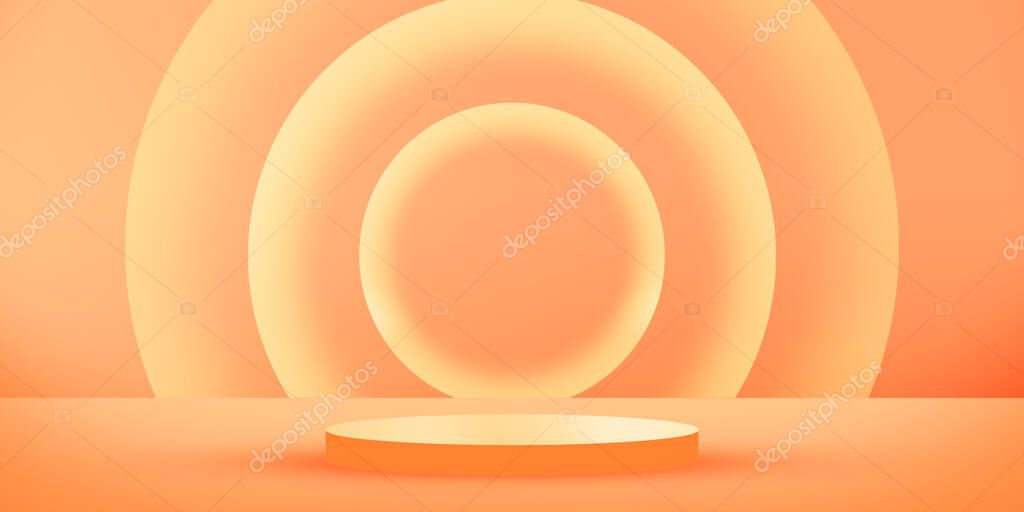 Orange and Yellow glowing lights 3d Rendered Empty Podium stage backdrop. Modern and elegant stage space background