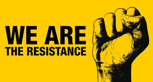 拳とタイポグラフィで抵抗の概念の背景 抽象的な黄色のカバーに抵抗する — ストック写真