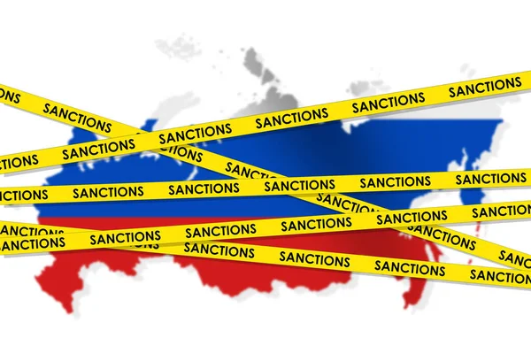 Несколько Санкций Наложенных Концептуальный Фон России Картой Флагом Конфликт Между — стоковое фото
