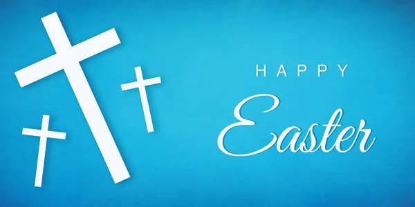 Sfondo Blu Minimalista Felice Giorno Pasqua Con Croce Segno Religioso — Foto Stock
