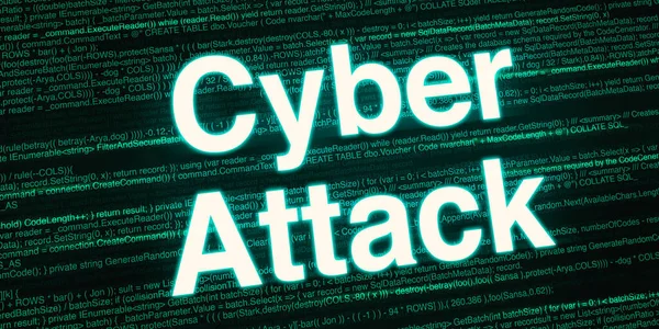 Cyber Attack Sfondo Astratto Con Tipografia Luminosa Attacchi Informatici Futuristici — Foto Stock