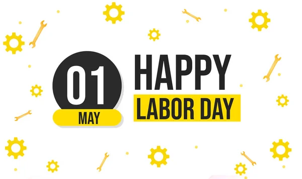 日付とツール付きの労働者の日のバナーデザイン 黄色での労働日の要約の背景 — ストック写真