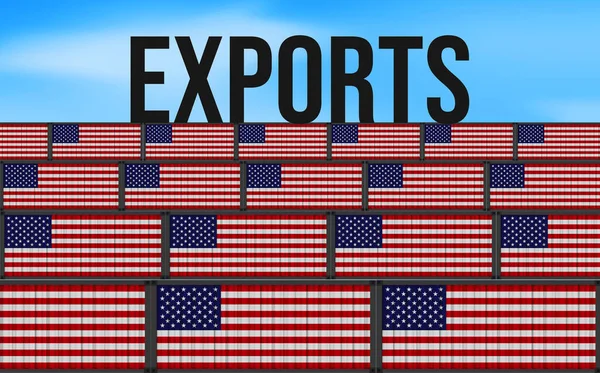 Koncepcja Eksportu Stanach Zjednoczonych Kontenerami Malowanymi Flagami Amerykańskimi — Zdjęcie stockowe