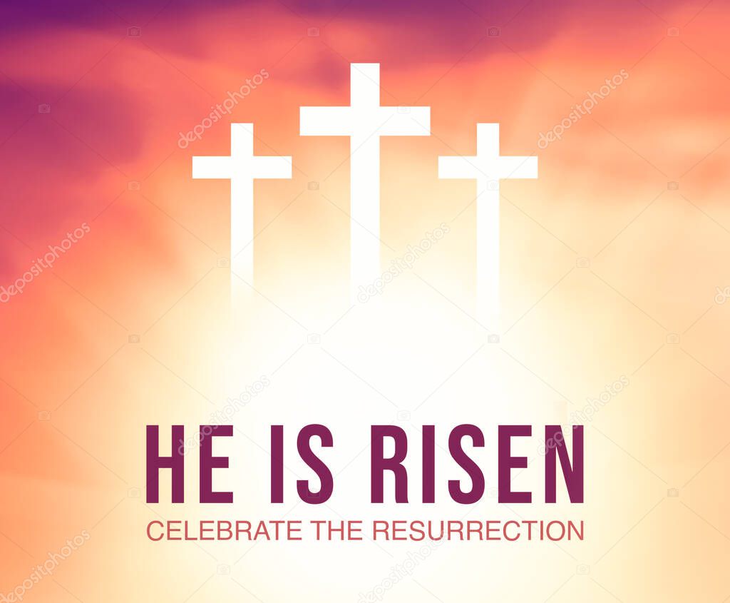 Celebrate the Resurrection Abstract background with Cross Signs and Evening Backdrop. Easter Sunday Wallpaper.