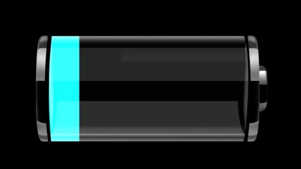Blue Battery Filling Icon 4K Animation with Black Background. Концепция зарядки электрических транспортных средств с светящимся баром