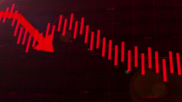 Stock Market Crash Abstrak Animation Dengan Red Arrow Going Downward — Stok Video