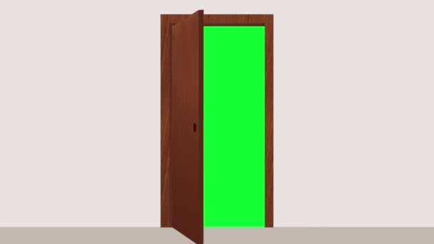 Wooden Door Green Screen Opening Closing Loop Animation Светлая Комната — стоковое видео