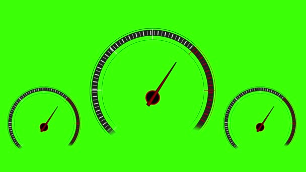 Animación Tres Velocímetros Con Pantalla Verde Fondo Animación Velocidad Metro — Vídeos de Stock