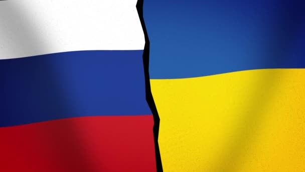 Rusia Ucrania Concepto Conflicto Fondo Animación Con Banderas Ondeando Signo — Vídeos de Stock