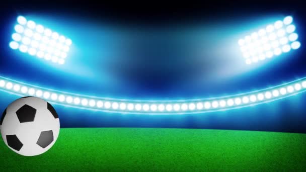 Fußball Auf Dem Stadionrasen Mit Leuchtenden Lichtern Hintergrund Moderne Gerenderte — Stockvideo