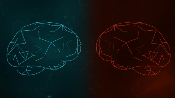 Blauwe Oranje Kleuren Brain Gloeiende Animatie Futuristisch Technologie Concept Hersenen — Stockvideo