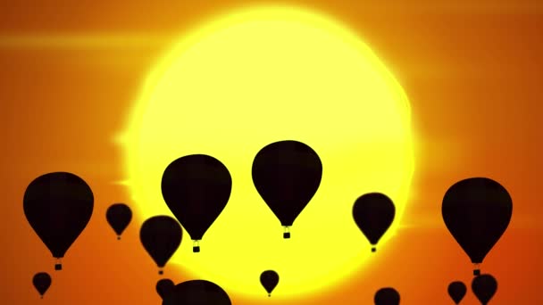 Hava Balonları Akşamları Canlanıyor Arka Planda Parlayan Gökyüzü Animasyon — Stok video