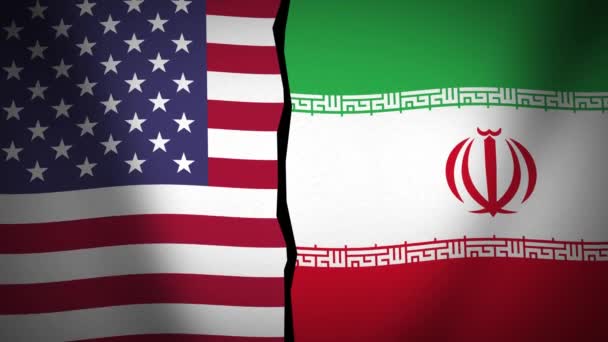 Amerika Iran Flaggor Animation Med Konflikt Tecken Bakgrund Politisk Konflikt — Stockvideo