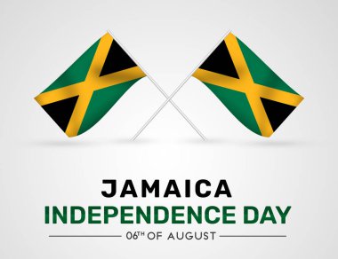 Jamaika Bağımsızlık Günü soyut geçmişi ve sallanan bayrakları. Vatansever ve ulusal bayram arkaplanı.