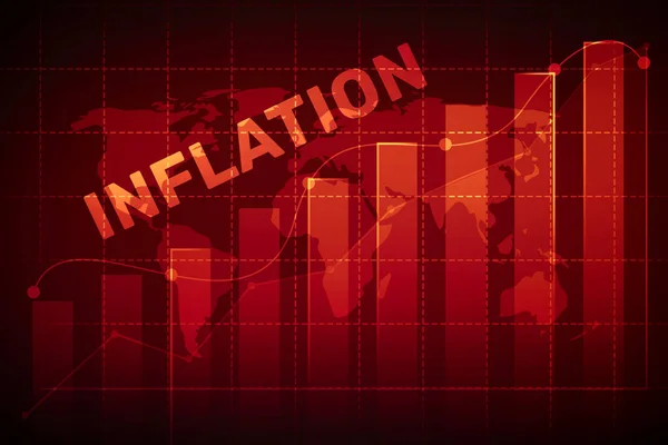 世界范围内通货膨胀的加剧和最坏的经济形势的背景是红色的令人震惊的颜色 上升背景下的通货膨胀图表 — 图库照片