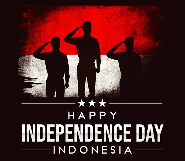 Indonesiens Unabhängigkeitstag Hintergrund Mit Einer Flagge Und Salutierenden Soldaten Patriotische — Stockfoto