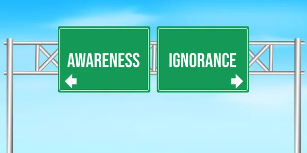 Ignorance Awareness Signboard Road Backdrop Left Right Signboard Wisdom Typography — Stock Photo, Image