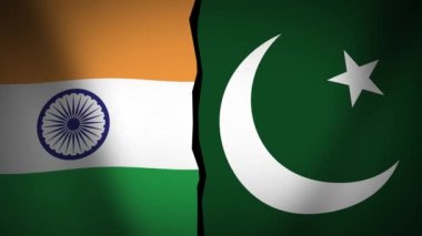 Hindistan - Pakistan Bayrak Animasyon 4K Çatışma İşaretli Arkaplan. Savaş ve spor konsepti