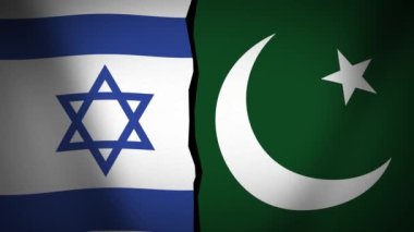 İsrail Pakistan 'a karşı Animasyon 4K arka planı. Ülkeler arasında bayrak ve ihtilaf