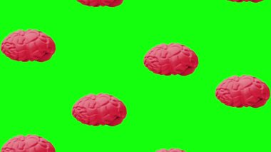 Anahtar için yeşil ekranda beyin animasyonu, 3 boyutlu kırmızı beyin. Ruh sağlığı konsepti arka planı