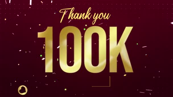 Danke 100K Anhänger Feiern Animation Mit Leuchtendem Goldenem Text Anhänger — Stockvideo