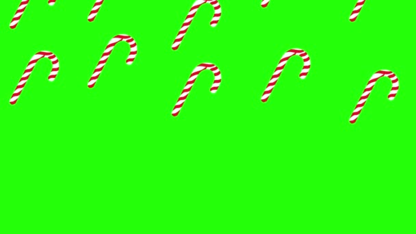 绿色屏幕4K背景上的红色糖果动画 从动画上方掉下来的糖果 — 图库视频影像