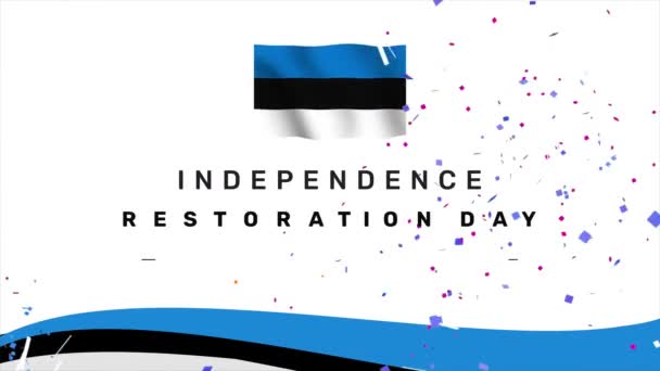 Estonia Independence Restoration Day Animation Waving Flag Confetti Celebrating Restoration — ストック動画