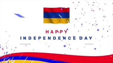 Konfeti ve grafiklerle birlikte mutlu Ermenistan Bağımsızlık Günü Duvar Kağıdı Animasyonu 4K. Ermenistan 'ın Yurtsever Günü